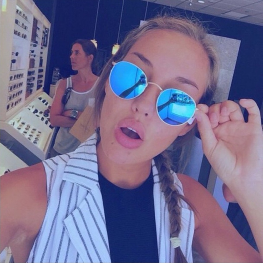 Blue & Gold Mirror Retro Round Sunglasses